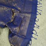 Soft Silk Saree in Metallic Bronze Gold & Royal Blue with Zari Buttis & Striped Border