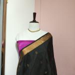 Soft Silk Saree in Jet Black & Rani Magenta with Gold Zari Floral Buttis & Brocade Pallu