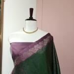 Soft Silk Saree in Emerald Green & Dusty Mauve Purple with All-Over Floral Jaal & Brocade Border