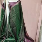 Soft Silk Saree in Emerald Green & Dusty Mauve Purple with All-Over Floral Jaal & Brocade Border