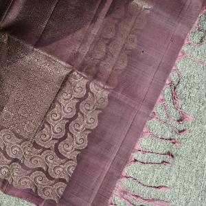 Soft Silk Saree in Emerald Green & Dusty Mauve Purple with All-Over Floral Jaal & Brocade Border