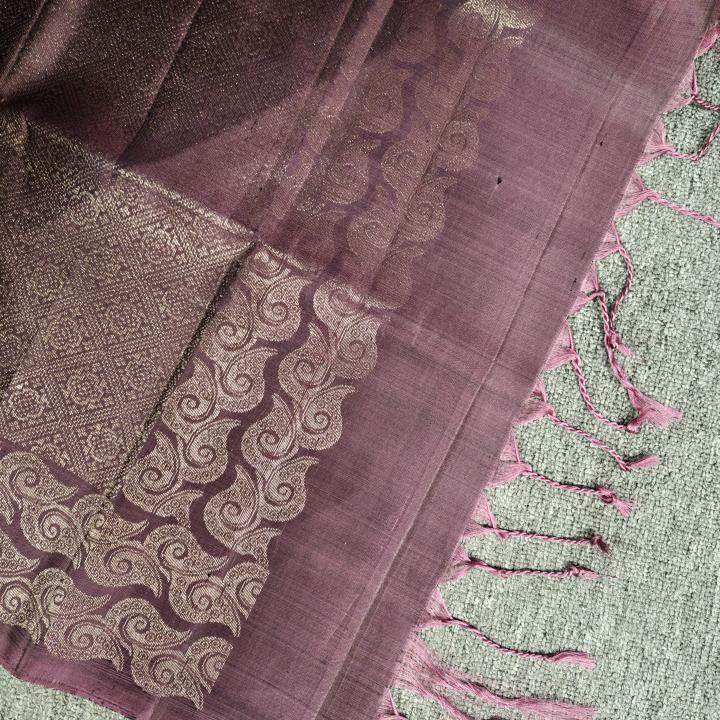 Soft Silk Saree in Emerald Green & Dusty Mauve Purple with All-Over Floral Jaal & Brocade Border