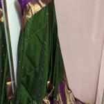 Soft Silk Saree in Bottle Green & Imperial Purple with Gold Zari Lines, Motifs & Brocade Border
