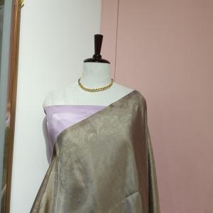 Soft Silk Saree in Champagne Beige & Pastel Lavender with All-Over Floral Jaal & Brocade Pallu