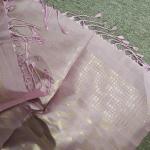 Soft Silk Saree in Champagne Beige & Pastel Lavender with All-Over Floral Jaal & Brocade Pallu