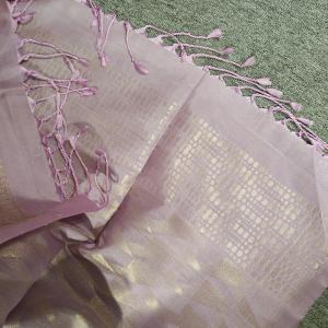 Soft Silk Saree in Champagne Beige & Pastel Lavender with All-Over Floral Jaal & Brocade Pallu