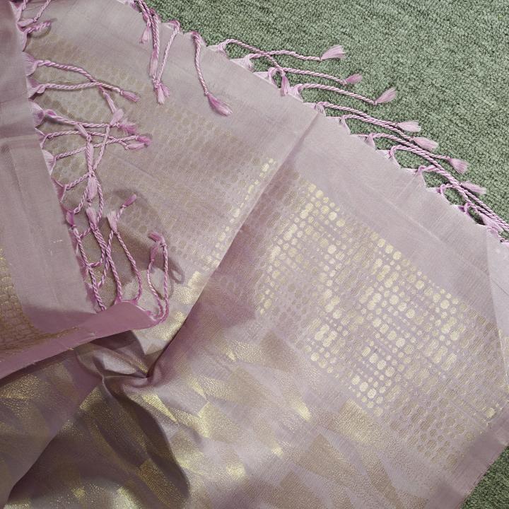 Soft Silk Saree in Champagne Beige & Pastel Lavender with All-Over Floral Jaal & Brocade Pallu