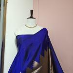 Soft Silk Saree in Royal Blue & Antique Gold with Temple Motif Border & Zari Pallu