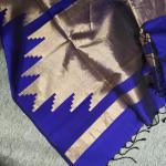 Soft Silk Saree in Royal Blue & Antique Gold with Temple Motif Border & Zari Pallu
