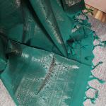 Soft Silk Saree in Vivid Indigo Purple & Emerald Green with Silver Zari Buttis & Brocade Pallu