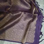 Soft Silk Saree in Olive Moss Green & Deep Imperial Purple with All-Over Gold Zari Floral Jaal