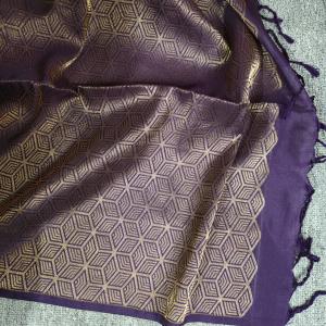 Soft Silk Saree in Olive Moss Green & Deep Imperial Purple with All-Over Gold Zari Floral Jaal
