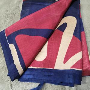 Semi Tussar Silk Saree in Beige with Abstract Geometric Block Print & Tassel Pallu